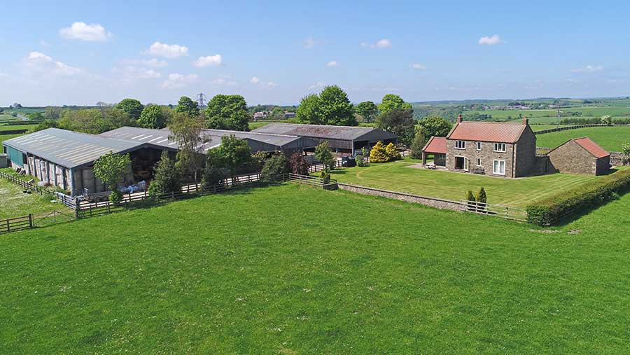 Aerial view of Rowan Farm fields and buildings