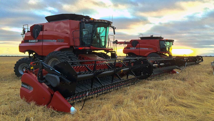 Two Case combines at harvest in Australia