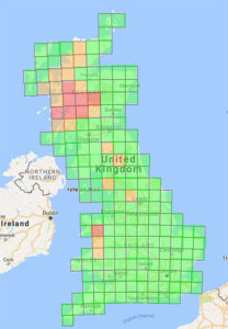 A map of Britain showing acute fluke levels