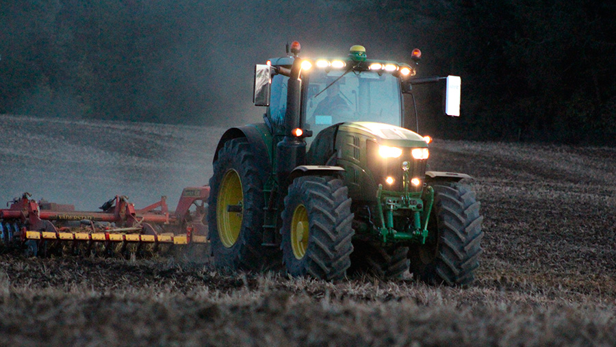 Tractor working at night