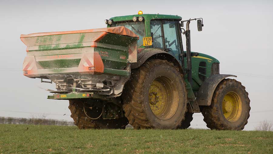 Apllying fertiliser to winter barley © Tim Scrivener