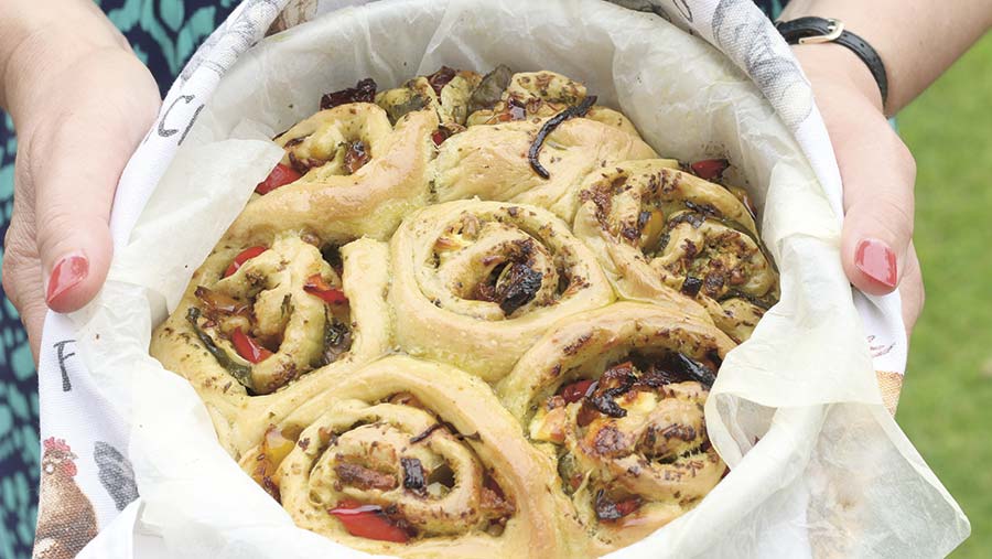 Pesto and pancetta picnic rolls