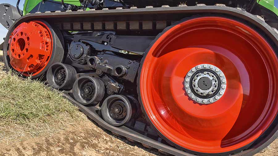 A close-up photo of a Fendt's tracks