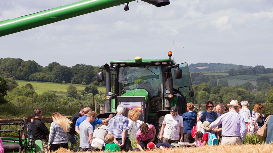 Open Farm Sunday crowds with tractor © LEAF Open Farm Sunday