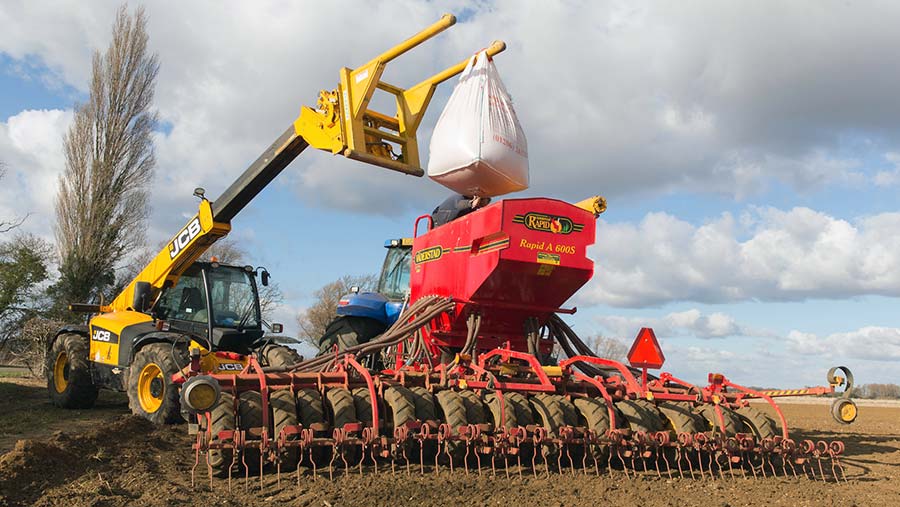 Loading spring barley seed into a drill © Tim Scrivener