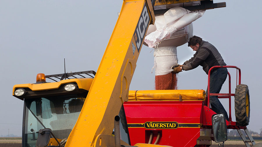 Loading spring wheat seed into a drill© Tim Scrivener