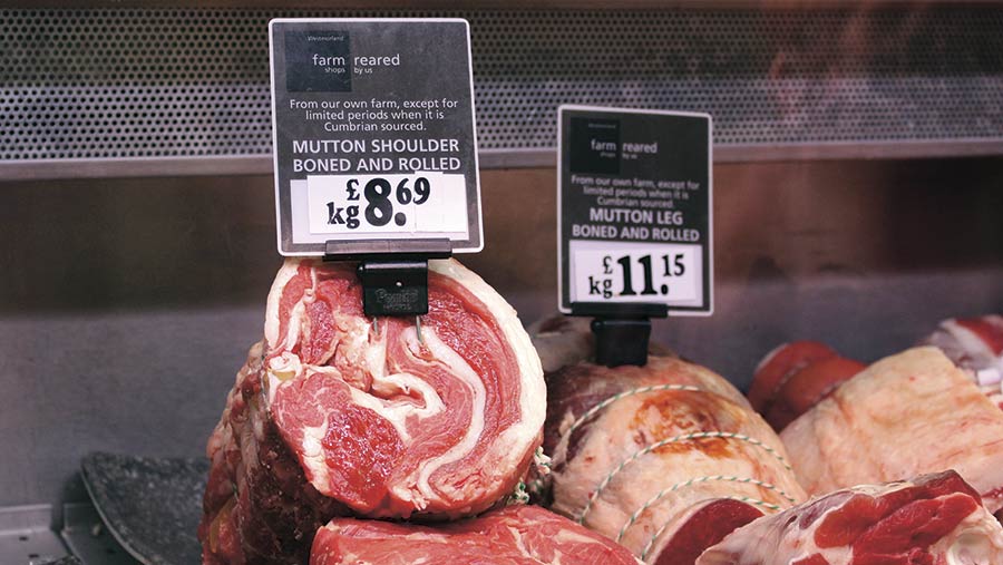 Mutton on sale in a butcher's shop