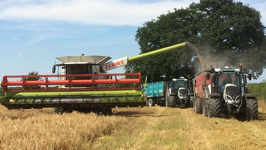 A combine being emptied