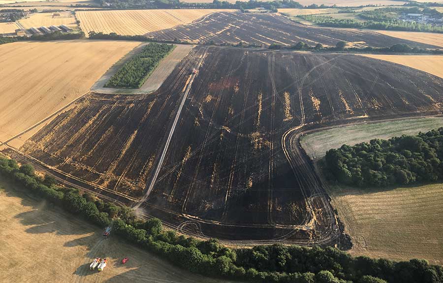 Aerial view of Ewelme fire