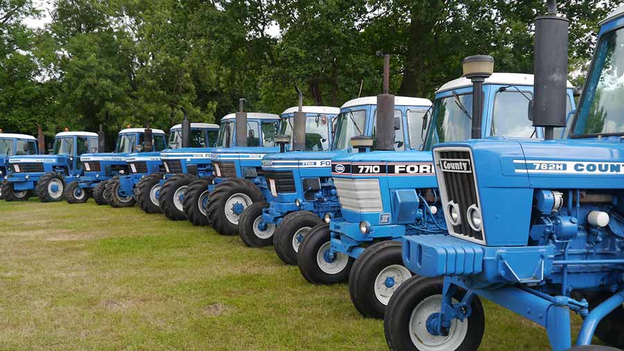 Row of vintage tractors
