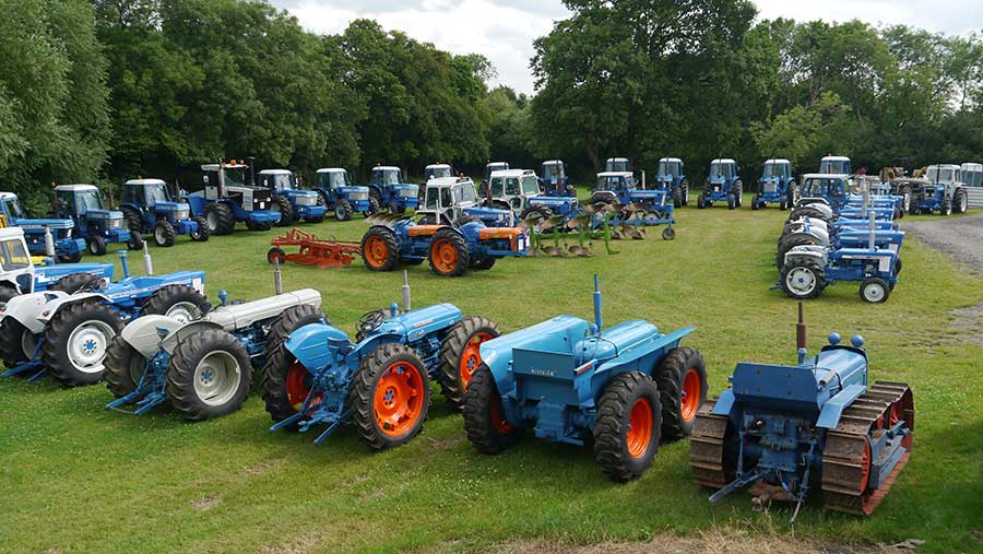 Ford tractors collection in field