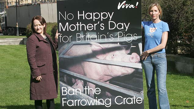 Kerry McCarthy (left) backed Heather Mills in a protest against farrowing crates in 2007. ©Tony Kyriacou/Rex Shutterstock