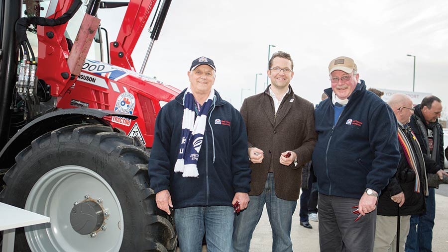 Livestock farmer John Hore with Thornbury NFU Mutual branch manager Jason Cavill and chicken producer Charles Bourns