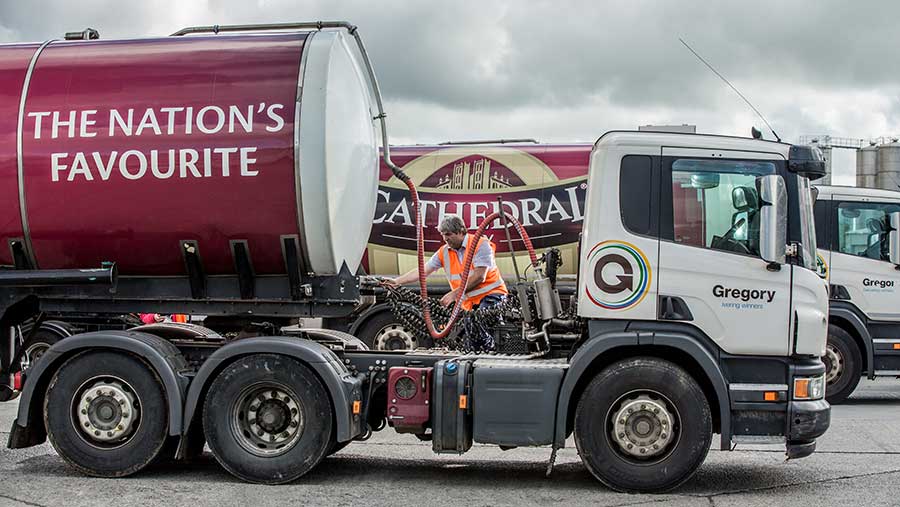 A Dairy Crest milk tanker with Cathedral City branding