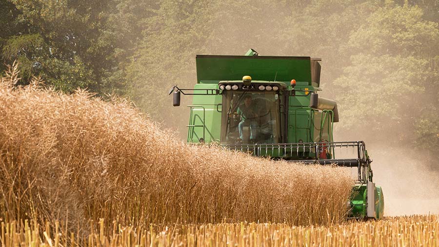 Photo of Phil Metcalfe’s Hillmaster combine at work on a crop of Anastasia oilseed rape posted in by Midpho