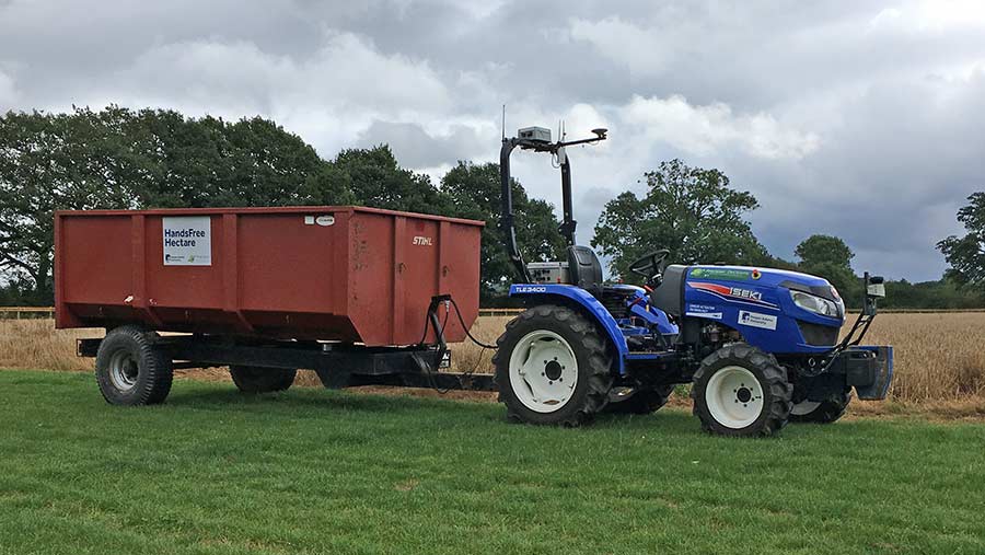 Driverless tractor on the Hands Free Hectare