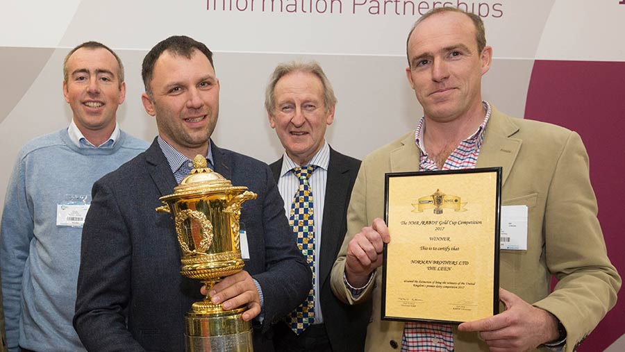 From left to right: Chris Norman, dairy manager Krisztian Takacs, Lord Curry and Rich Norman  © Tim Scrivener 