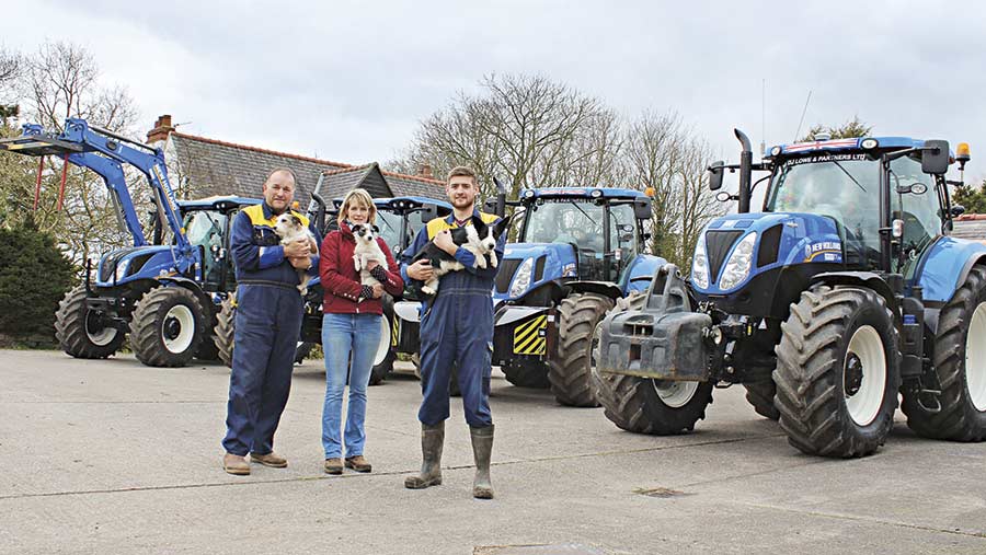 Graham, Tracey and Tom Lowe with terriers Pip and Gem and collie Max