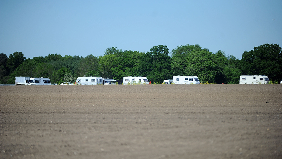 Caravans on the former Wisley Airfield. © Darren Pepe/Surrey Advertiser