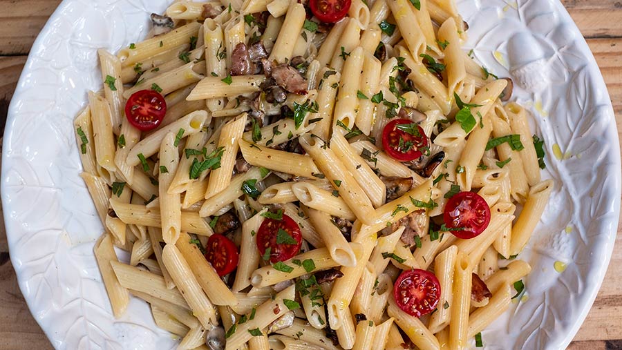 Bacon and mushroom pasta by Philippa Vine