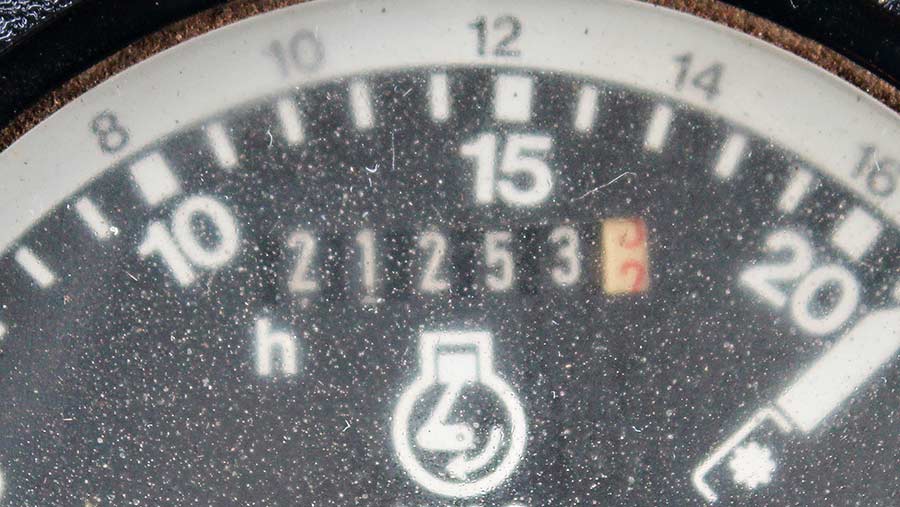 Mileage clock inside the John Deere 2850
