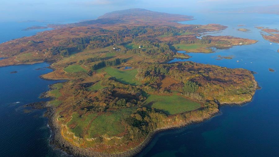 Aerial shot of the island of Ulva