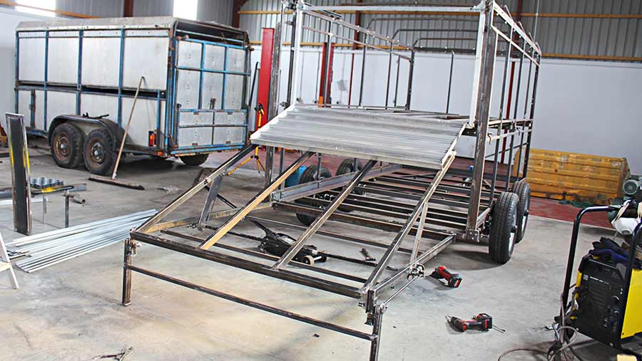 Trailer being assembled in the farm workshop