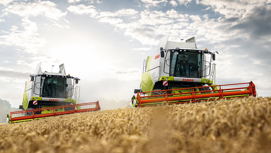 a pair of Claas Tucano combines with the Montana levelling option