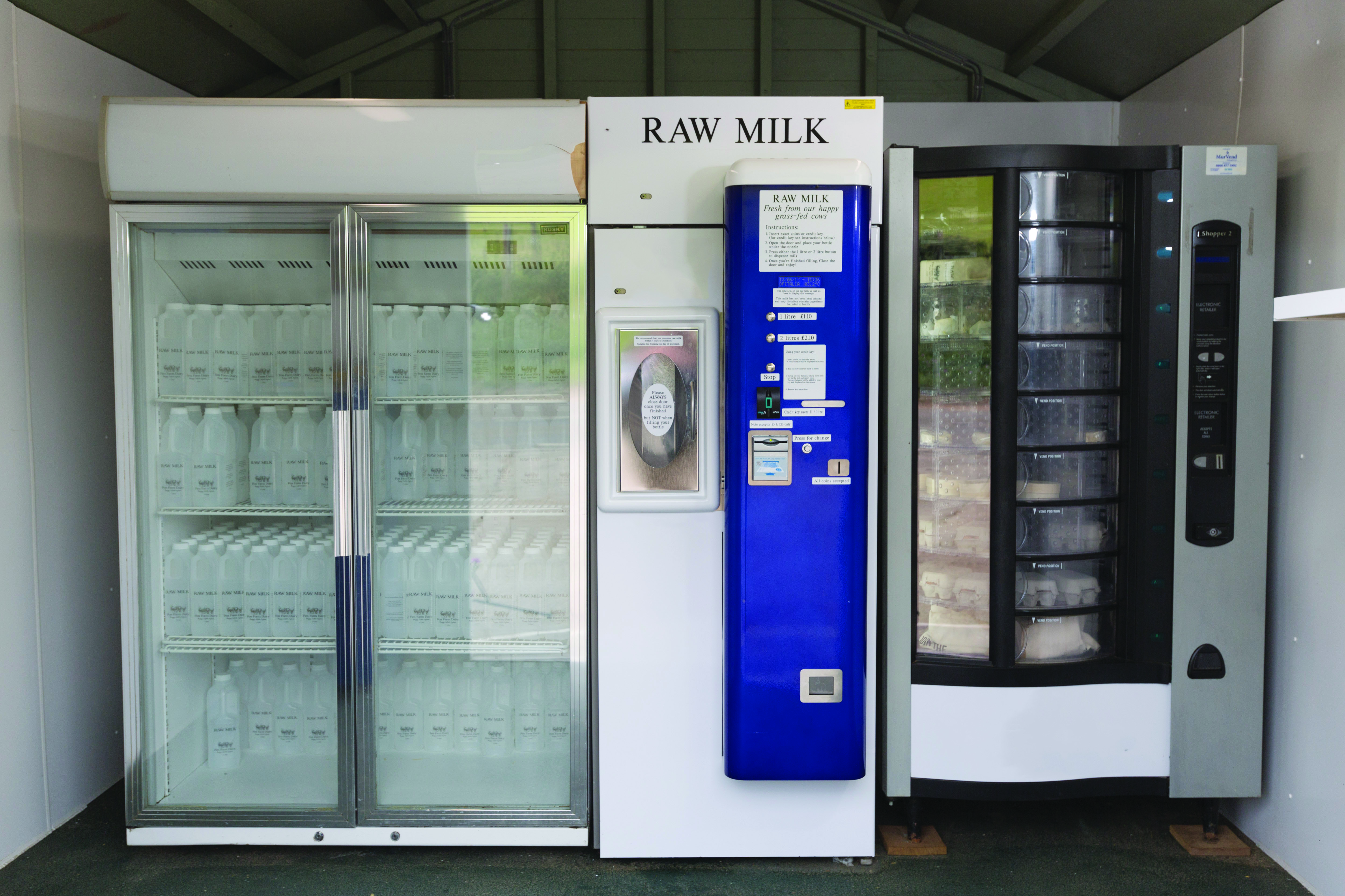 Raw milk vending machine located on a farm 