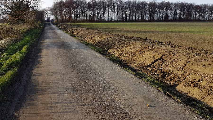 Trench next to side of road