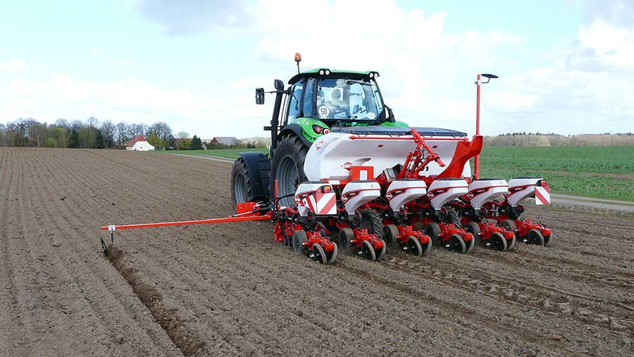 A Kuhn drill working in a field