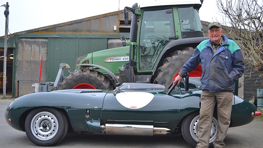 Roy Millbank with Jaguar D-type and Fendt tractor © Tim Relf