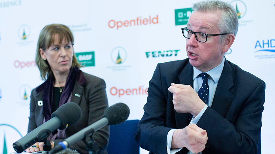 Minette Batters and Michael Gove at the OFC ©  DAVID HARTLEY/REX/Shutterstock