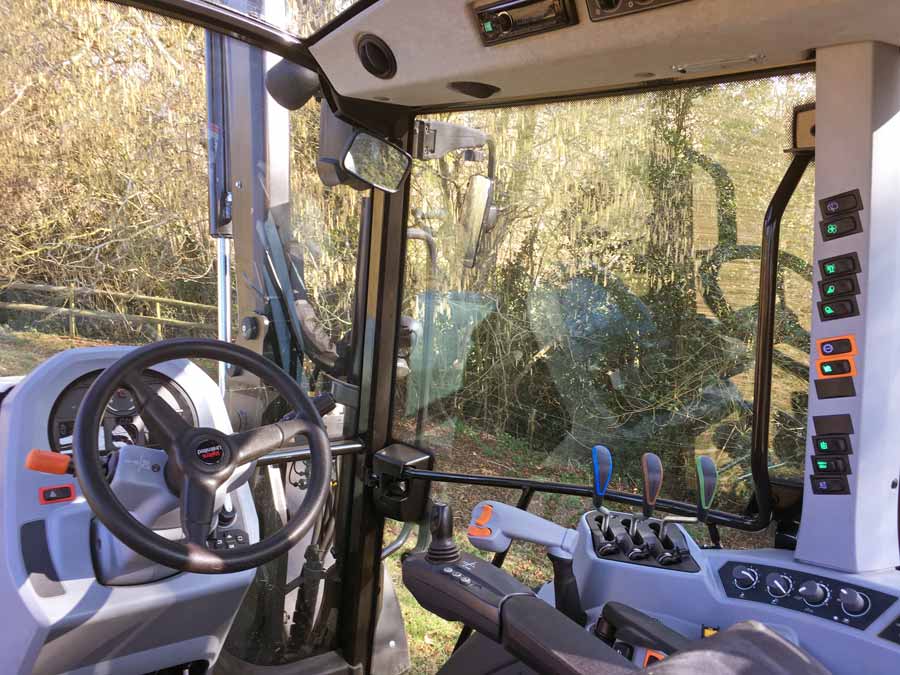 Inside the cab of the Valtra