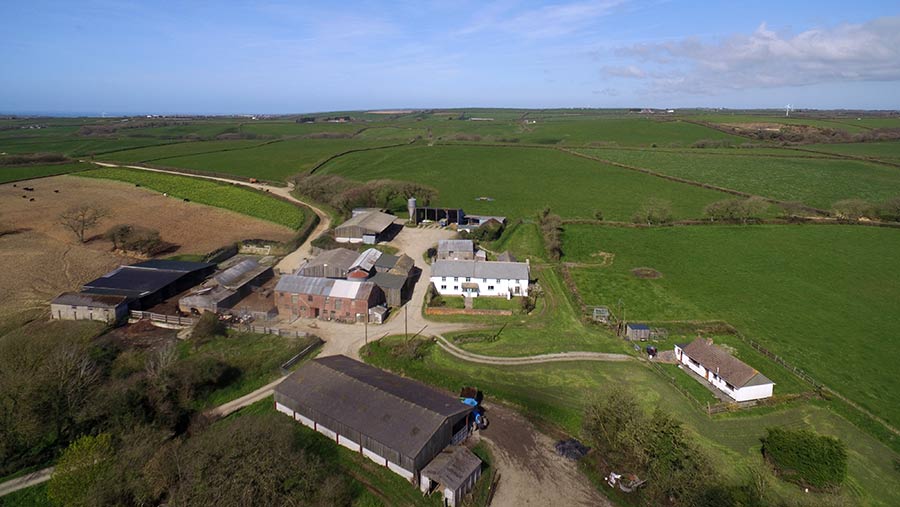 Aerial view of farm buildings