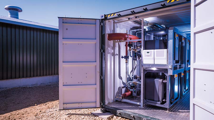 Heat exchanger unit in a shipping container