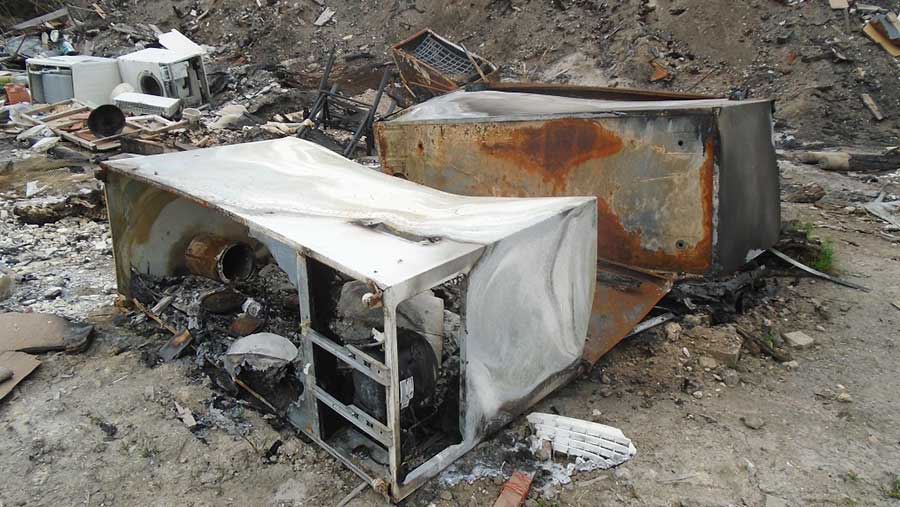 A pile of burnt-out fridges on Brian Rutterford's farm