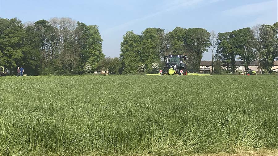 Claas Axion with triple mowers