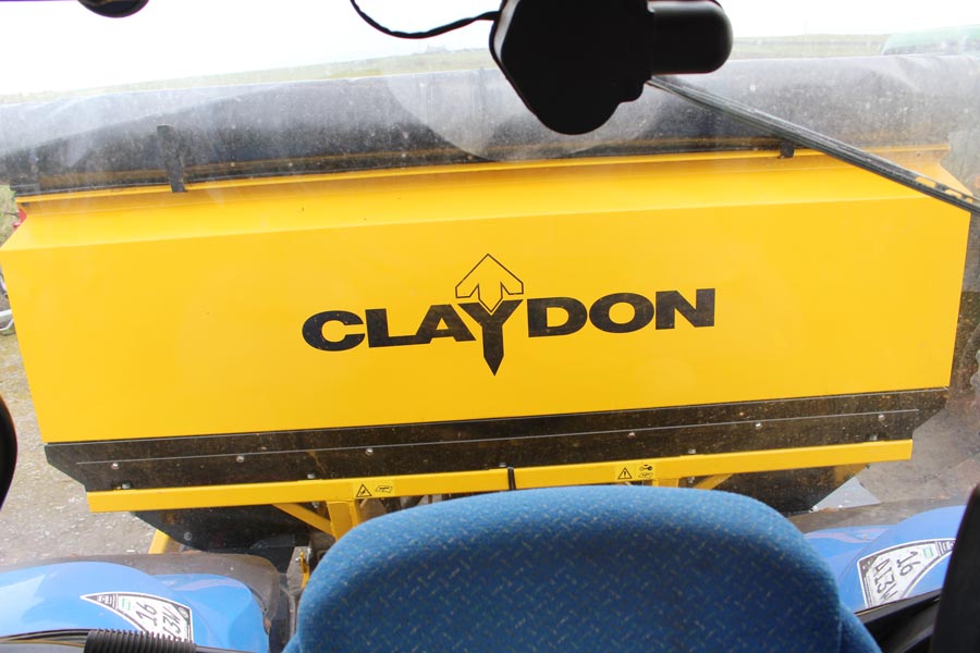 Rear view from cab seat of Claydon Hybrid drill