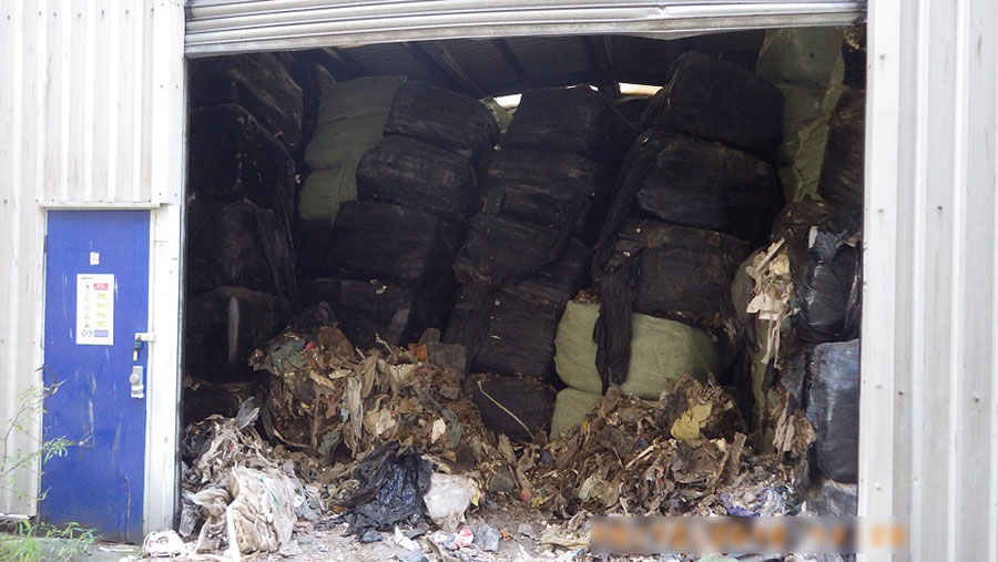 Waste bales in a shed