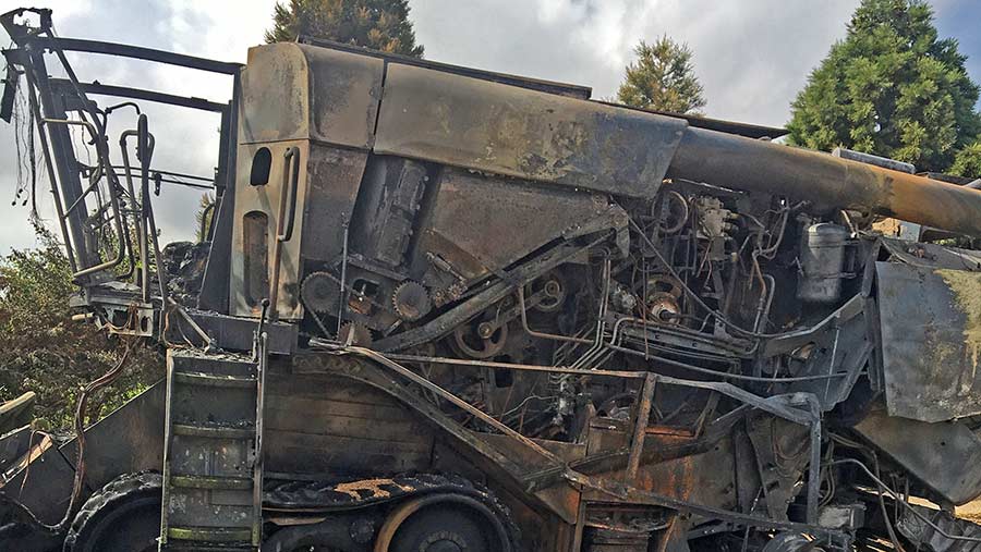 A burnt-out combine