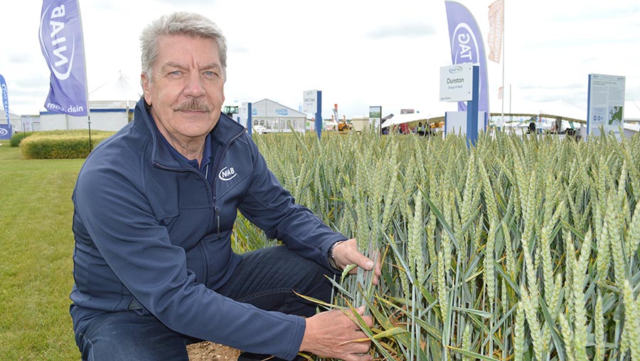 Bill Clark with a crop plot at Cereals 2019