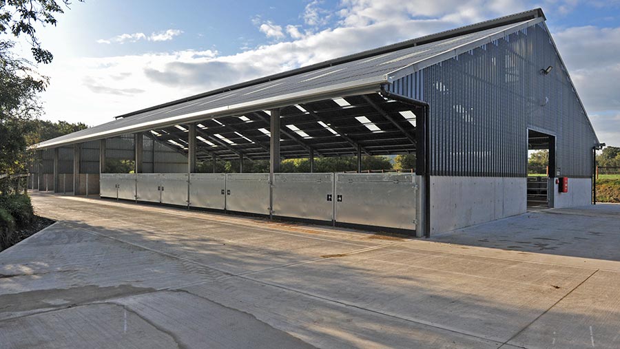 Side view of calf rearing shed