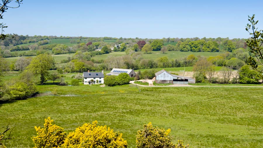 View of fields and Sholford Farm