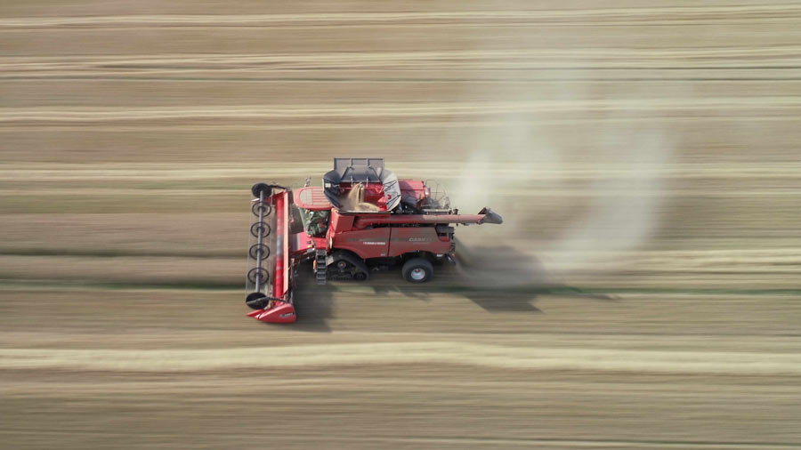 Aerial view of combine harvester