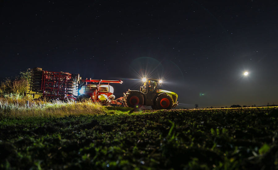 Drilling wheat at night