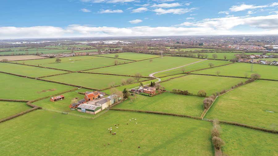 Aerial shot of Sowe Field Farm