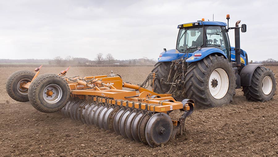 Cultivating a field in the spring