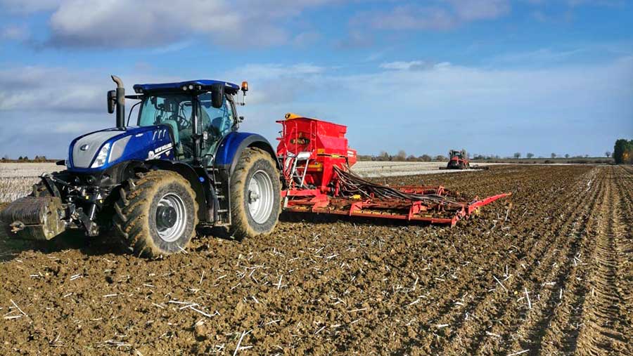 Drilling winter wheat at Mark Stubbs' farm