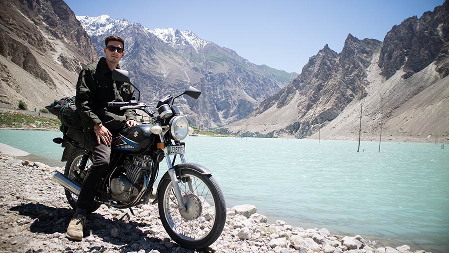 Peter Burn on his motorbike in Pakistan